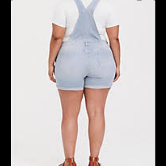 torrid Pants - NWT TORRID Blue & White Railroad Stripe Overall Shorts